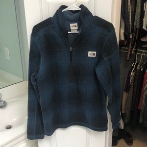 The North Face Blue Plaid Mens Quarter-Zip Sweater Size S - Excellent Condition